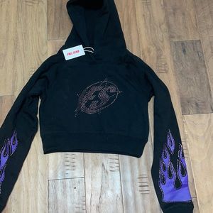 NELK Flame Sequin Cropped Hoodie Full Send NEW